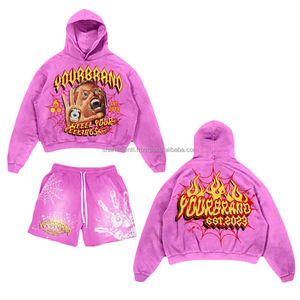 Logotipo personalizado Lavado ácido Jogger Flare Pantalones de chándal Cremallera Sudadera con capucha Hombres Lavado ácido Traje de sudor - Product Image 6