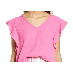 Top Nordstrom di taglia media con scollo a V e maniche con volant, traspirante, rosa Ibis - Product Image 2