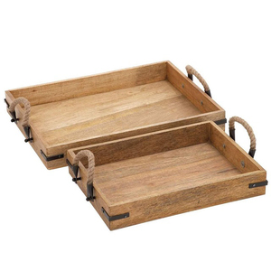 Plateau de service alimentaire de haute qualité le plus vendu plateau de service en bois et en résine multifonctionnel avec poignées en métal - Product Image 5