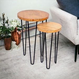 Modern Wooden and Metal Set of 2 Round Coffee <b>Table</b> for <b>Small</b> Living Rooms Retro Tea <b>Table</b> <b>Bedside</b> <b>Table</b> Home furniture - Product Image 6
