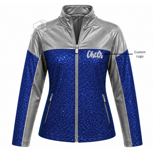 Cheerleading <b>Glitter</b> Warm up Polyester <b>Jacket</b> Custom Embroidered Color block <b>Jacket</b> For Cheer Team Dance Practice - Product Image 5