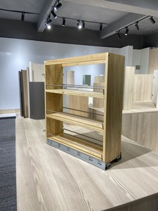 Organisateur de rangement coulissant pour armoire de cuisine avec étagères réglables, style industriel vintage, construction en bois de caoutchouc - Product Image 5