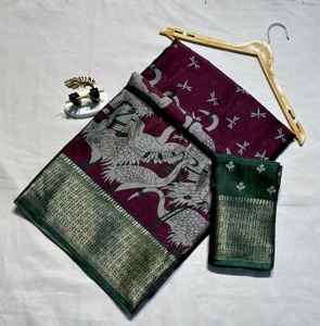 Dola jazi Saree Sari trabajo de bordado múltiple con blusa de trabajo para correr viscove jazi Patta - Product Image 2