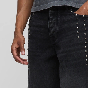 Pantalones Cortos Estilizados para Hombre, con Tachuelas, Mezclilla Rígida, Tela Cómoda, Ajuste Relajado, Diseño Moderno 2026, Diseño Casual - Product Image 3