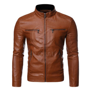 Veste en cuir pour homme, couleur unie, col montant, design personnalisé, avec logo sur le devant, respirante et écologique, style streetwear - Product Image 1