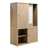 Armoire contemporaine moderne avec portes coulissantes en panneaux de bois et miroir pour chambre à coucher, appartement, villa et hôtel, grand rangement
