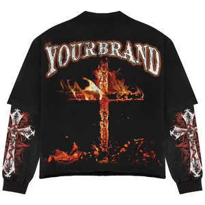 Camisetas de algodón para hombre 300 GSM personalizadas al por mayor, camisas extragrandes de algodón de gran tamaño ajustadas con mangas dobles - Product Image 3