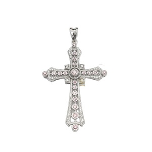 New Trendy High Quality 925 <b>Silver</b> Bling Bling Iced Out Pink Diamond Bezel Set <b>Cross</b> Charm Pendant Christmas Gift for <b>Men</b> - Product Image 1