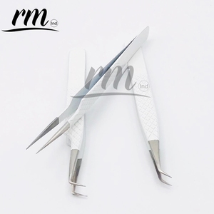 RMI Top qualité Super produit pince à épiler pour extension de cils couleur enduite de poudre blanche/pince à cils à pointe argentée avec marque privée - Product Image 6