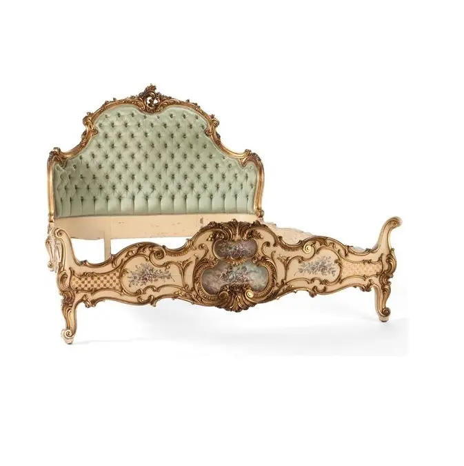 Design di lusso oro foglia di intaglio letto europeo classico di lusso reale camera da letto in legno dorato