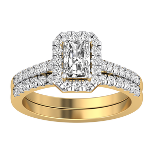 Bague de mariage en or jaune et blanc massif 9 carats pour femme, diamant de laboratoire de 1 carat, clarté VS, couleur EF, taille Radiant, luxe, IGI - Product Image 4