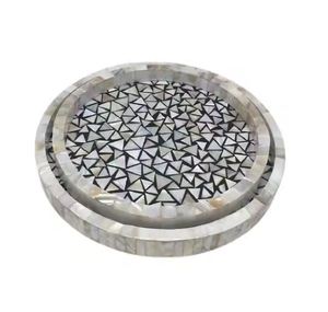 Platos de bandeja de servicio de diseño maravilloso hechos de madera con trabajo de nácar para platos de comida de restaurante y hogar - Product Image 3