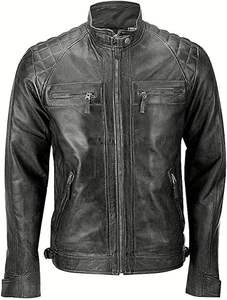 <b>Men's</b> Genuine Vintage Leather <b>Jacket</b> for Winter Quilted Motorcycle Rider with Distressed Stand Collar <b>Bike</b> <b>Jacket</b> for Riders - Product Image 5