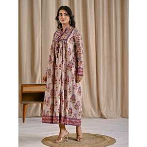 Vestido Corto Bohemio Elegante con Estampado de Algodón Gris Azulado, Talla Única, con Borlas Delanteras, Cintura Natural, Transpirable, Ideal para el Día o para Salir de Fiesta, Talla XS - Product Image 5