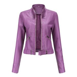 Primavera otoño Stand Collar señoras prendas de vestir exteriores de cuero fino 2024 nuevo estilo chaqueta de cuero de mujer corta Slim Fit - Product Image 5