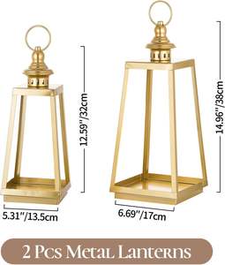 Modern Gold Metal Lantern <b>Set</b> Tapered Square <b>Candle</b> Holders for Home, Patio & Event Decor - Product Image 4
