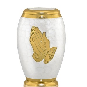 Urnes de crémation pour adultes en laiton de haute qualité et de nouvelle forme avec finition en émail or et blanc. - Product Image 1