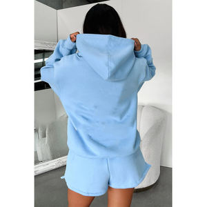 Otoño 2024, ropa de mujer, chándal con logotipo personalizado, conjunto corto de dos piezas para mujer, ropa deportiva, conjunto de 2 piezas con capucha y pantalones cortos para mujer - Product Image 2