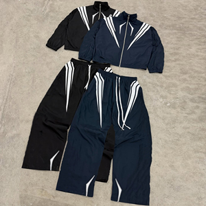 Conjunto de chándal sólido con capucha de dos piezas con chaqueta y pantalones con cierre de cordón 100% algodón ropa de calle atlética de invierno - Product Image 1