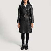 Manteau Trench Long et Ample pour Femme en Cuir de Vachette Noir avec Doublure en Coton et Bordure en Fourrure – Nouvelle Collection Hiver 2025 – Vente en Gros pour Boutiques