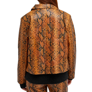 Chaqueta de Cuero de Serpiente Exótica para Mujer, Estilo Piloto con Grabado de Pitón, Transpirable para Invierno, Cuero de Lujo - Product Image 6
