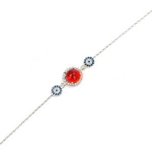925 Sterling Silver Fashion Charm <b>Bracelet</b> with <b>Red</b> Stone and Evil Eye Bead - Product Image 3
