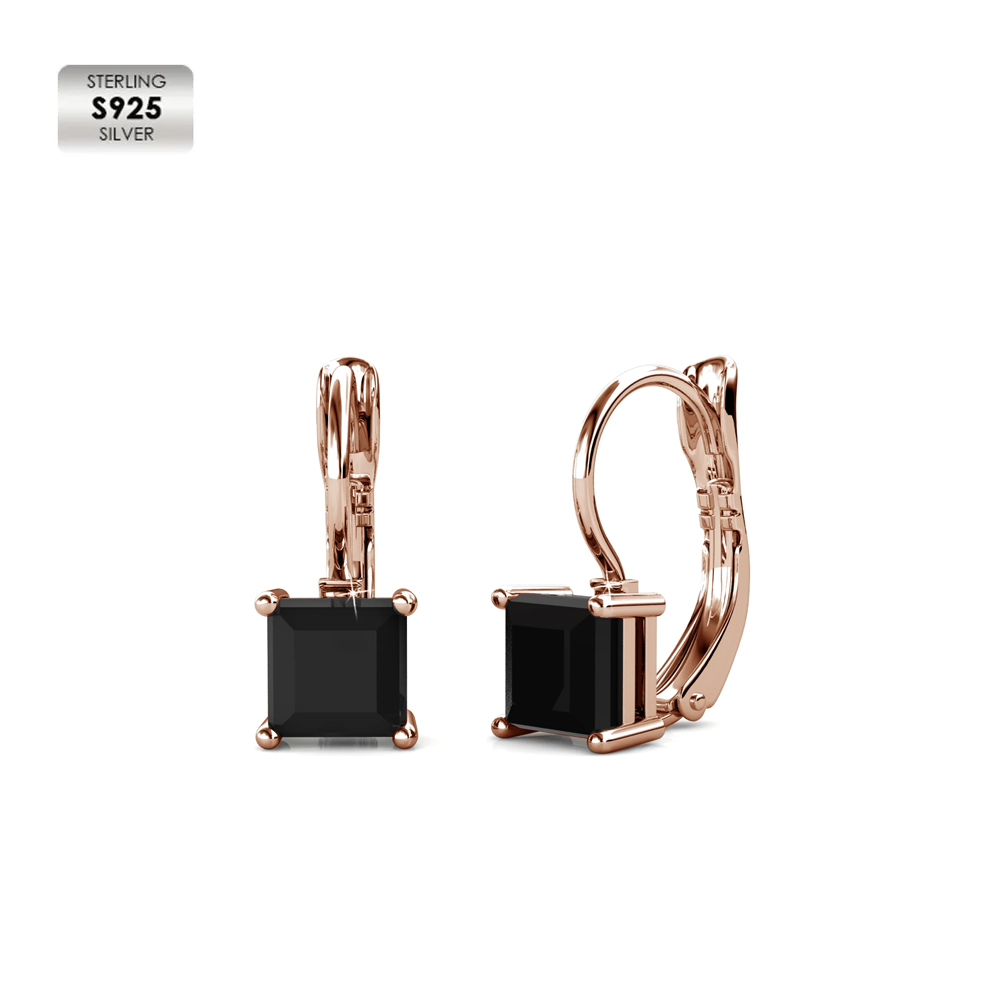 Boucles d'oreilles en argent S925 plaqué or rose 18 carats, noir intense
