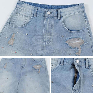 Pantalones Cortos Vaqueros de Algodón Ecológico para Hombre, Estilo Desgastado, Corte Recto, Casual, Verano, Streetwear, con Bolsillos Delanteros y Cierre de Botones - Product Image 6