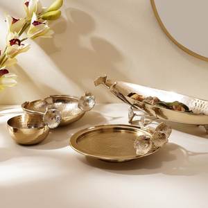 ชามทรงรีสามใบพร้อมข้อต่อด้ามอะลูมิเนียมชุบทองดีไซน์ดอกไม้สำหรับเสิร์ฟช็อคโกแลตและนัด - Product Image 6