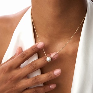 Magnifique collier classique rond en diamants de laboratoire perlés 0,75 ct E-F VS en or 14 carats, idéal pour les mariages et les fêtes, bijou raffiné, cadeau - Product Image 3