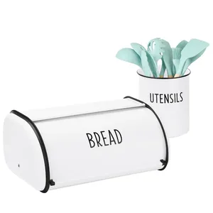 Bread Box New Round Shape Bread Box and <b>Bins</b> for <b>Kitchen</b> Accessories New Look Bread Box High Quality Durable <b>White</b> Metal <b>Bin</b> - Product Image 3