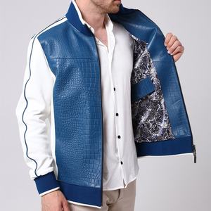 Chaqueta de piel de cocodrilo para hombre, Cazadora Bomber de cuero blanco con relieve de cocodrilo - Product Image 3