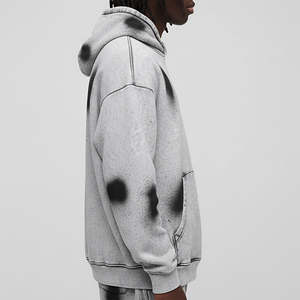 Nouveau design, sweat à capuche oversize en laine peignée lavée, fermeture éclair, 100% coton, logo personnalisé, vintage, à capuche pour l'automne, homme - Product Image 4