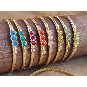 Stylish Gold Plated Fashion Bangle with Colorful Stones Trendy Resale Appeal <b>Bracelet</b> - Product Image 1