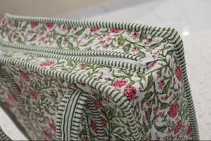 Bolso de Hombro de Algodón Acolchado con Estampado Indio, Bolso de Mano Floral Rosa y Verde Hecho a Mano, Bolso de Compras Grande Reversible de Algodón - Product Image 2