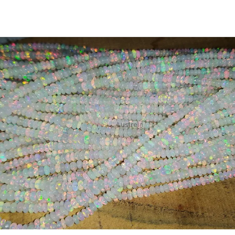 Doğal etiyopya beyaz Welo yangın Opal boncuk 3 - 5 mm gösterişli pürüzsüz Rondelle Opal boncuk takı yapımı için toptan