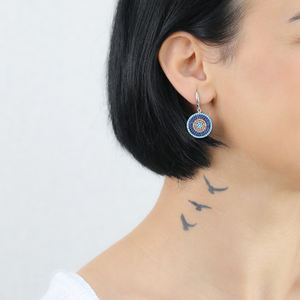 ต่างหูระย้าทรงกลมสไตล์ตุรกีนำโชคประดับด้วยพลอยสีเทอร์ควอยซ์เครื่องประดับเงินสเตอร์ลิงแบบตุรกีขายส่ง925 - Product Image 2