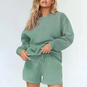 Conjunto de Sudadera y Pantalones Cortos de Punto Casual para Mujer, con Brillo Metálico, Conjunto de Dos Piezas Brillante para Usar - Product Image 5