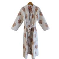 Peignoir Kimono Matelassé Décontracté en Coton Tissé Vintage, Imprimé Floral Fait Main, Vêtement de Nuit Sexy pour Femme, Séchage Rapide, Respirant, avec Ceinture