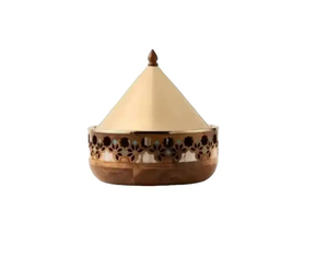 Chauffe-plats en or de qualité supérieure avec motif en émail isolé et style buffet en maille à motif de feuilles pour les mariages - Product Image 4