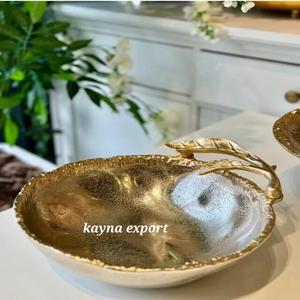 Handicraft Polished Aluminum <b>Metal</b> Bowl with Silver & Gold Leaf Nickel Plating Eco-Friendly Gold <b>Edge</b> Table Decoration - Product Image 2