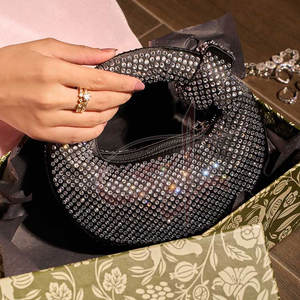 Silver Fashion Evening Use Women <b>Clutches</b> with Tassel Diamonds Featuring a Distinctive Handle Rounded Hobo-Inspired Silhouette - Product Image 2