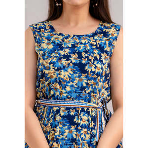 Vestido Maxi Azul con Estampado Floral, Sin Mangas, con Dobladillo Asimétrico, Estilo Bohemio de Lujo, Sexy y Casual para Verano, Tejido de Punto con Forro Plisado - Product Image 6
