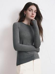 เสื้อยืดลำลองสไตล์ผู้หญิงโมดอลเข้ารูปสำหรับฤดูใบไม้ร่วงฤดูหนาวเสื้อใส่ได้ถึงก้นเสื้อนุ่มใส่สบายผิวสีทึบ - Product Image 4