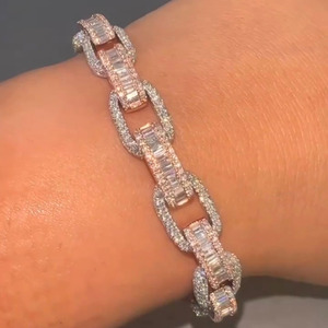 Pulsera de Plata de Ley 925 con Incrustaciones de Moissanita Baguette de 10 Quilates, Chapada en Rodio, Estilo Hip Hop, para Bodas, Joyería de Moda para Fiestas - Product Image 2