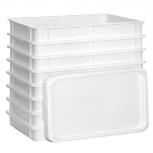 <b>Pizza</b> <b>Dough</b> <b>Tray</b> Set - EN 600x400 - Height: 75mm - Polypropylene - White - 8 <b>Trays</b> & 1 Lid - Product Image 1