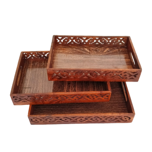 Bandejas de madera de Pakistán con juego de trabajo de latón de 3, bandejas de artesanía en madera de primera calidad, bandejas de artesanía en madera de la mejor calidad - Product Image 3