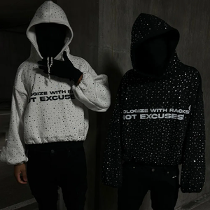 Sweat à capuche personnalisé 2026, nouveau, avec strass, streetwear, décoration entièrement recouverte de strass, broderie, surdimensionné, style boxy, fermeture éclair, sweat à capuche pour homme - Product Image 4