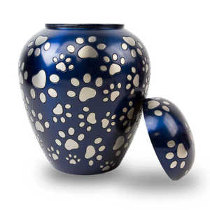 Green Metal Pet <b>Memorial</b> Urn with Gold Rim and Paw Print Trail Design for <b>Dog</b> and Cat Ashes - Product Image 4