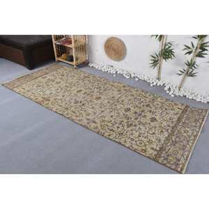 Classique Beige Marron Floral Vintage Turc Laine Tapis À La Main 3.4X8.3 Rectangulaire Table D'appoint Patchwork Latex Couloir - Product Image 3